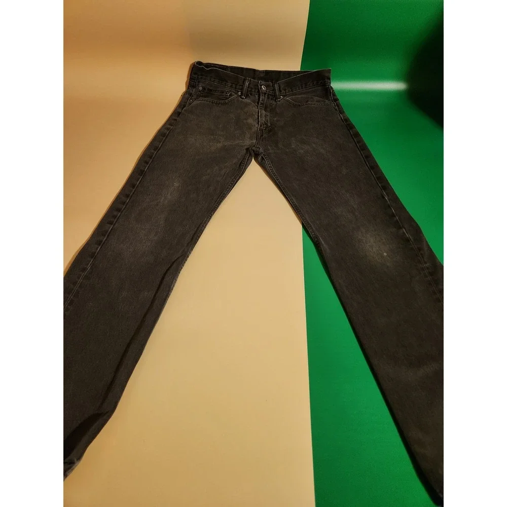 Levi's 505 Regular Fit Jeans Mens 34x34 Washed Black Straight Leg Distress Denim